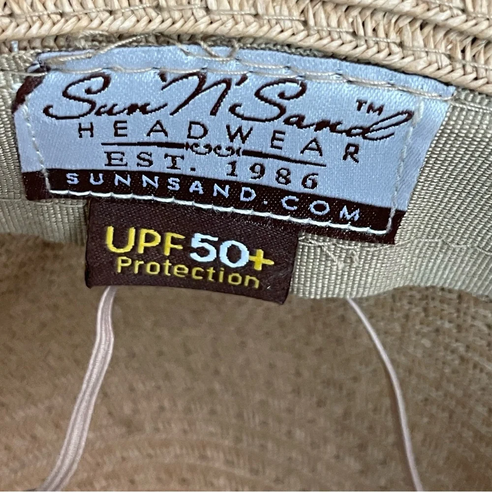 Sun N’ Sand Headwear Hat Bucket Braided Adjustable Tan Black UPF 50 Beach Travel